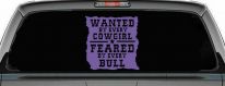 Wanted By Cowgirls Feared By Bulls Western Rodeo Car or Truck Window Decal Sticker (Purple)