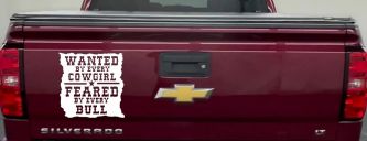 Wanted By Cowgirls Feared By Bulls Western Rodeo Car or Truck Window Decal Sticker (White)