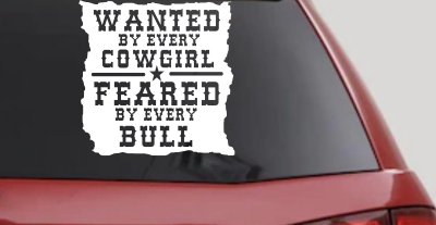 Western Rodeo Decal for Cars Trucks - Wanted by Cowgirls Feared by Bulls