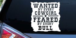 Wanted By Cowgirls Feared By Bulls Western Rodeo Car or Truck Window Decal Sticker