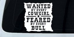 Wanted By Cowgirls Feared By Bulls Western Rodeo Car or Truck Window Decal Sticker