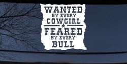 Wanted By Cowgirls Feared By Bulls Western Rodeo Car or Truck Window Decal Sticker