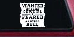 Wanted By Cowgirls Feared By Bulls Western Rodeo Car or Truck Window Decal Sticker