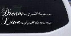 Dream as if youll live forever Car or Truck Window Decal Sticker