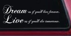 Dream as if youll live forever Car or Truck Window Decal Sticker