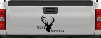 Size Matters Big Buck Deer Hunting Car or Truck Window Decal Sticker (Black)