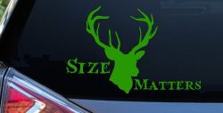 Size Matters Big Buck Deer Hunting Car or Truck Window Decal Sticker (Lime)
