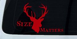 Size Matters Big Buck Deer Hunting Car or Truck Window Decal Sticker (Red)