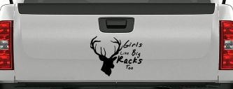 Girls Like Big Racks Too Deer Hunting Car or Truck Window Decal Sticker (Black)