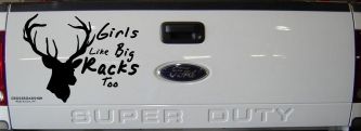 Girls Like Big Racks Too Deer Hunting Car or Truck Window Decal Sticker (Black)