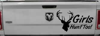 Girls Hunt Too Deer Hunting Car or Truck Window Decal Sticker (Black)