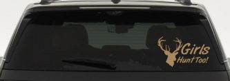 Girls Hunt Too Deer Hunting Car or Truck Window Decal Sticker (Light Brown)