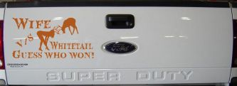 Wife VS Whitetail Hunting Decal - Funny Car Truck Window Sticker (Nut Brown)