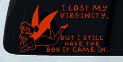 Funny I lost My Virginity But I still Have the Box It Came In Car or Truck Window Decal Sticker (Orange Red)