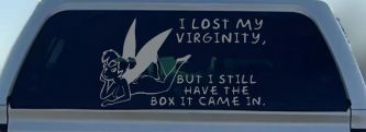 Funny I lost My Virginity But I still Have the Box It Came In Car or Truck Window Decal Sticker (Telegrey)