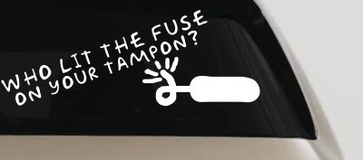 Funny Who Lit The Fuse On Your Tampon Car or Truck Vinyl Window Decal Sticker
