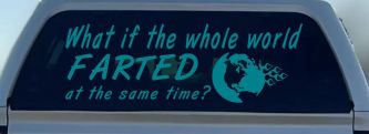 Funny What If The Whole World Farted at The Same Time Car or Truck Window Decal Sticker (Turquoise Blue)
