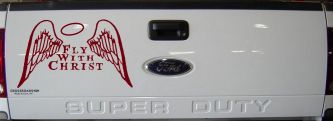 Fly With Christ Halo and Angel Wings Christian Car or Truck Window Decal Sticker (Burgundy)