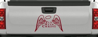 Fly With Christ Halo Angel Wings Christian Car Truck Window Vinyl Decal (Burgundy)