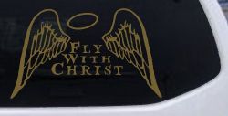 Fly With Christ Halo and Angel Wings Christian Car or Truck Window Decal Sticker (Gold)