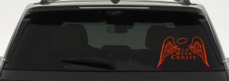 Fly With Christ Halo and Angel Wings Christian Car or Truck Window Decal Sticker (Orange Red)