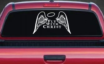 Fly With Christ Halo and Angel Wings Christian Car or Truck Window Decal Sticker