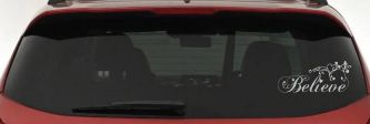 Believe with Swirls and Hearts Christian Car or Truck Window Decal Sticker (Light Gray)