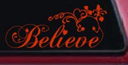 Believe Swirls Hearts Christian Car Truck Window Decal Sticker Vinyl (Orange Red)