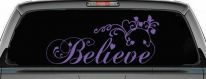 Believe with Swirls and Hearts Christian Car or Truck Window Decal Sticker (Purple)