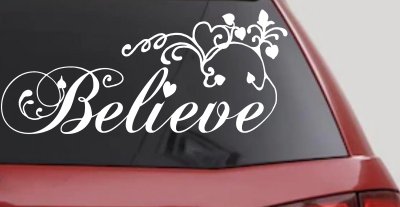 Believe Swirls Hearts Christian Car Truck Window Decal Sticker Vinyl