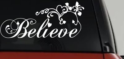 Believe Swirls Hearts Christian Car Truck Window Decal Sticker Vinyl