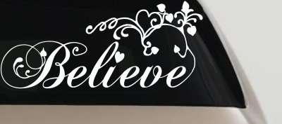 Believe Swirls Hearts Christian Car Truck Window Decal Sticker Vinyl