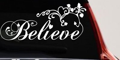 Believe Swirls Hearts Christian Car Truck Window Decal Sticker Vinyl