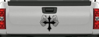 Cross With Angel Wings Christian Car or Truck Window Decal Sticker (Black)