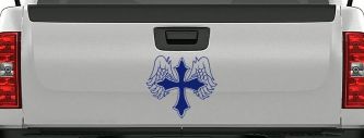 Cross With Angel Wings Christian Car or Truck Window Decal Sticker (Navy)