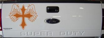 Cross With Angel Wings Christian Car or Truck Window Decal Sticker (Nut Brown)