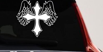 Angel Wing Cross Decal for Car Truck Windows - Christian Vinyl Sticker
