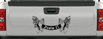 Psalm 23 Scroll Praying Hands Roses Christian Car Truck Window Decal (Black)