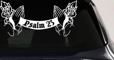 Psalm 23 Scroll Praying Hands Roses Christian Car Truck Window Decal