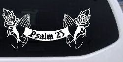 Psalm 23 Scroll with Praying Hands and Roses Christian Car or Truck Window Decal Sticker
