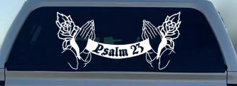 Psalm 23 Scroll with Praying Hands and Roses Christian Car or Truck Window Decal Sticker
