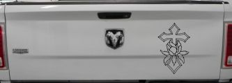 Cross With Rose Christian Car or Truck Window Decal Sticker (Black)
