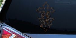 Christian Rose Cross Decal for Car Truck Window Vinyl Sticker (Copper)