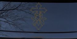 Cross With Rose Christian Car or Truck Window Decal Sticker (Gold)