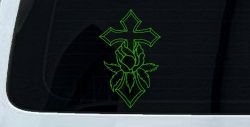 Cross With Rose Christian Car or Truck Window Decal Sticker (Lime)