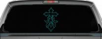Cross With Rose Christian Car or Truck Window Decal Sticker (Turquoise)