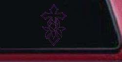Cross With Rose Christian Car or Truck Window Decal Sticker (Violet)