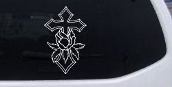 Cross With Rose Christian Car or Truck Window Decal Sticker
