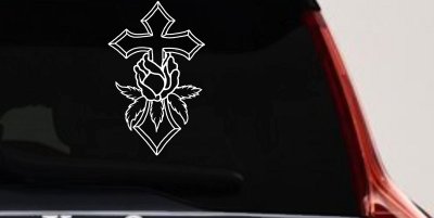 Christian Rose Cross Decal for Car Truck Window Vinyl Sticker
