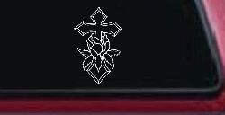 Cross With Rose Christian Car or Truck Window Decal Sticker